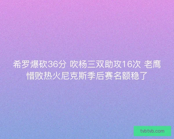 希罗爆砍36分 吹杨三双助攻16次 老鹰惜败热火尼克斯季后赛名额稳了